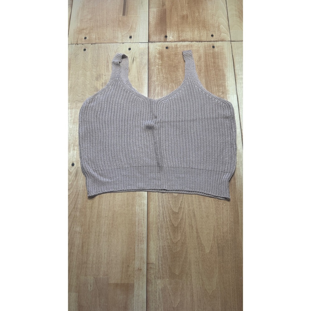 Womens Knit Cropped Tank Top‎ Size L Beige V Neck Sleeveless Pullover
